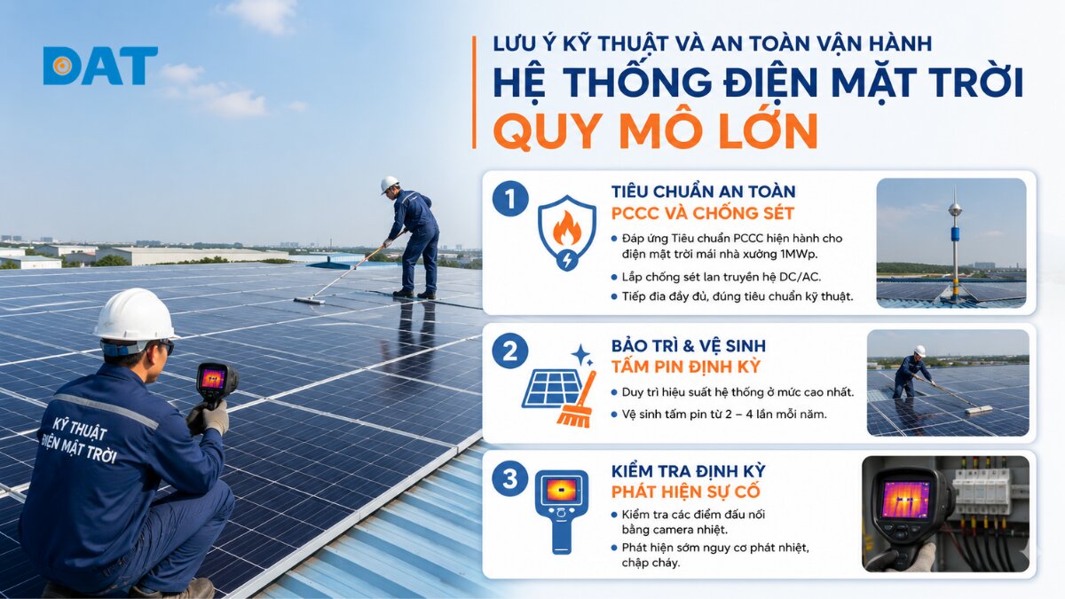 Lưu ý kỹ thuật và an toàn vận hành hệ thống điện mặt trời quy mô lớn.jpg